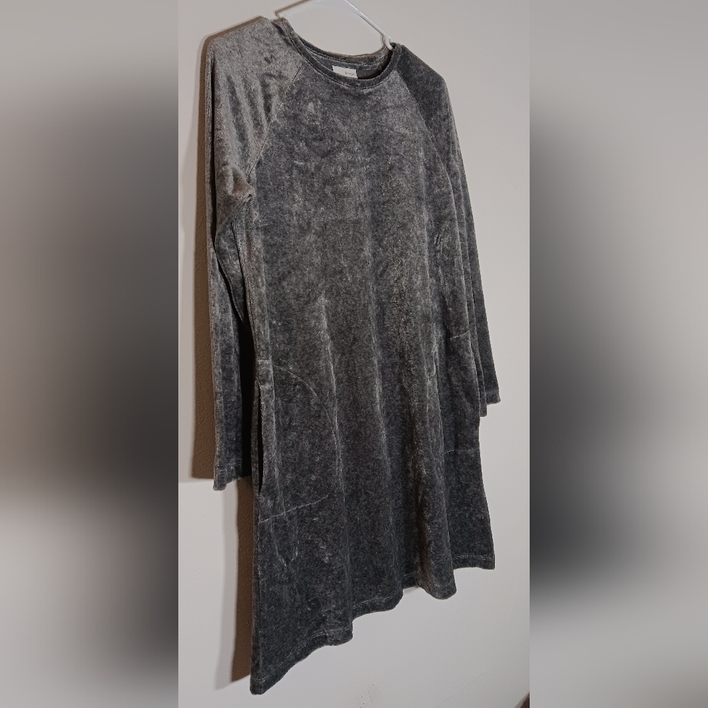 J. Jill Velour Dress SZ SP Gray Tunic Long Sleeves Pockets Pima Cotton Modal